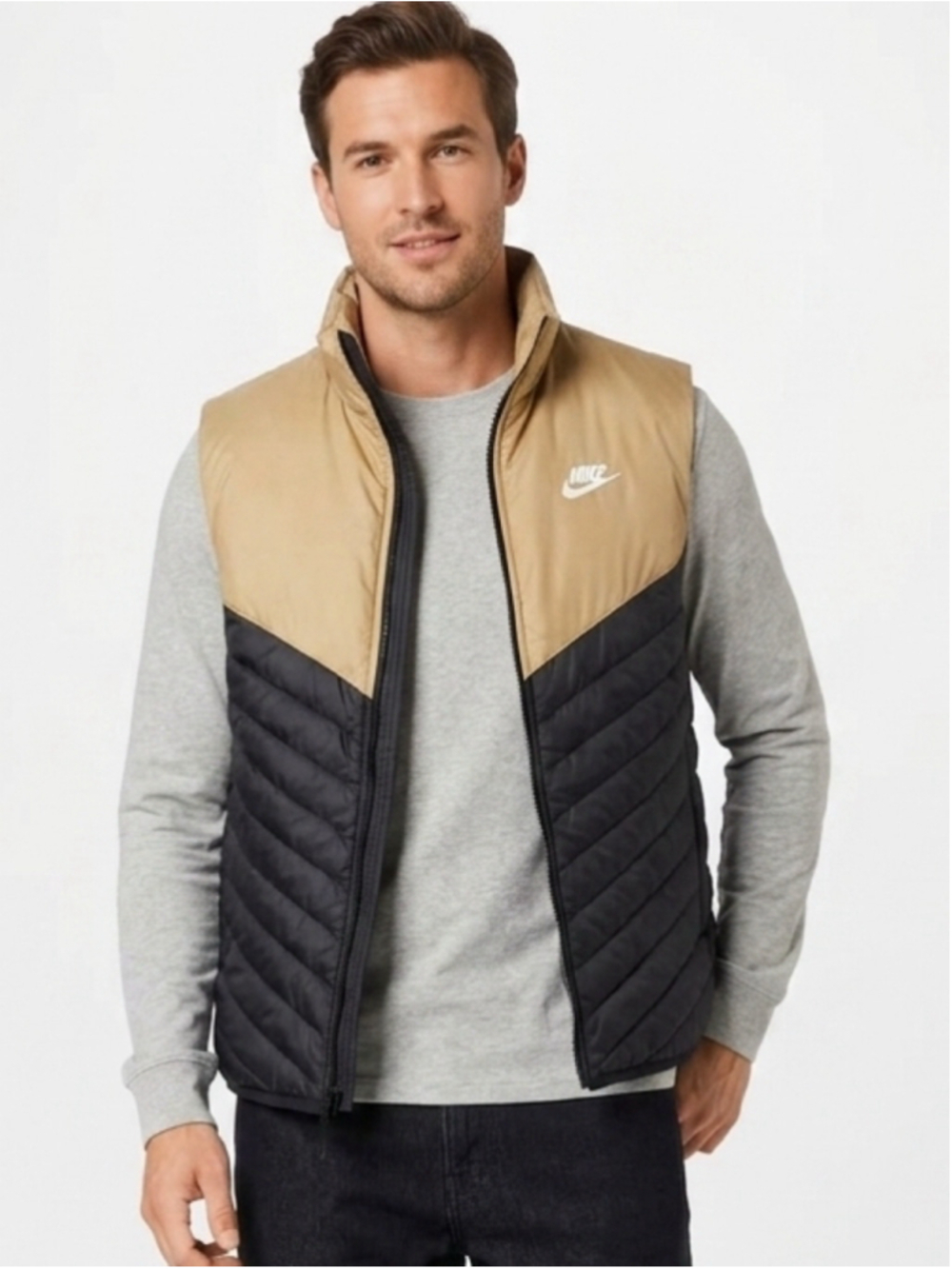 Nike Men's Therma-FIT Windrunner Midweight Puffer Vest Black Beige Small